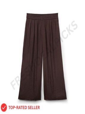 Shiny Palazzo Pants Wide Leg Pull On Pleated Front Long